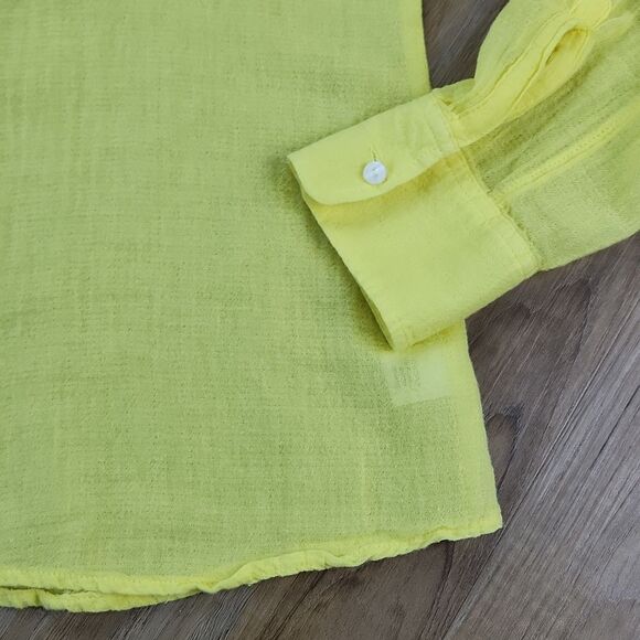 💜Merona Yellow Gauzy Lightweight Adjustable Roll Tab Long Sleeve Top Small - Picture 6 of 10